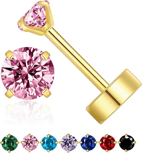 Vista 9 de 3mm Tiny CZ Flat Back Stud Earrings,14K Gold Small Screw on Cubic Zirconia Earrings for Cartilage Helix Tragus Piercing Jewelry Gift for Women Girls
