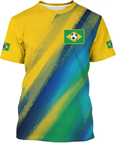 Vista 10 de Camiseta de fútbol con la bandera nacional, ropa de entrenamiento de fútbol, camiseta al aire libre, cuello redondo, manga corta a la moda
