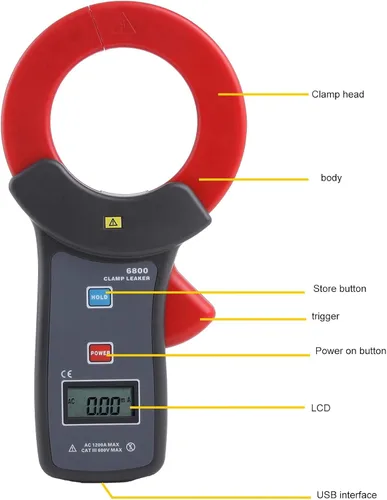 Vista 5 de Eujgoov Probador de corriente de fuga, amperímetro de medidor de corriente de abrazadera de fuga digital con interfaz USB, mandíbulas de 2.677 in