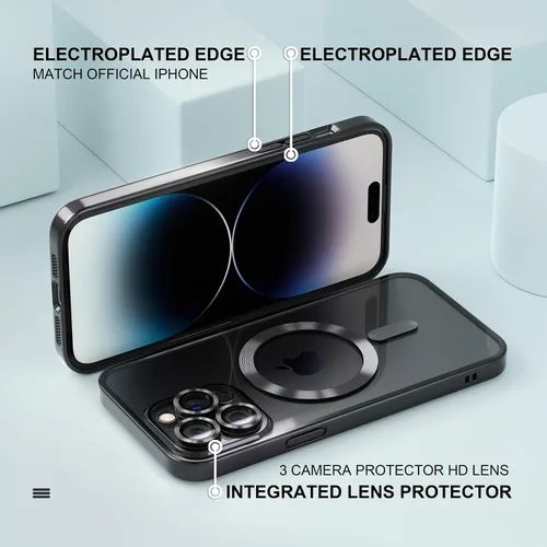 Vista 6 de Misea Funda magnética transparente para iPhone 14 Pro Max [compatible con MagSafe] [Nunca amarilla] [Protección contra caídas de grado militar] Negro