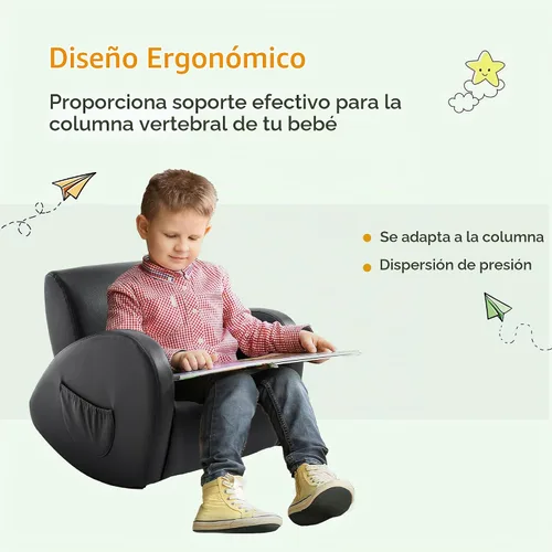 Vista 4 de Qaba Sofá mecedora para niños con bolsillo lateral, color gris