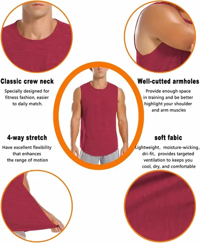 Vista 5 de Amussiar Paquete de 3 camisetas sin mangas de entrenamiento para hombre, de malla, sin mangas, de ajuste seco, para fisicoculturismo, fitness