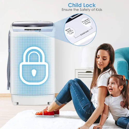 Vista 2 de Giantex Lavadora portátil compacta de 12 libras de capacidad totalmente automática con bomba de drenaje, 10 programas, 8 niveles de agua, 1.34 pies