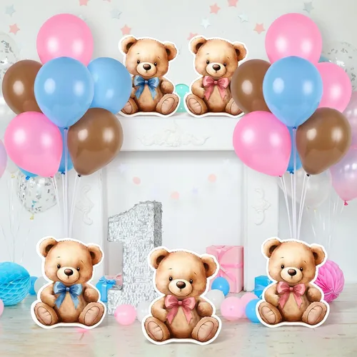 Vista 6 de 12 juegos de kit de soporte para globos de oso para centro de mesa de baby shower de oso bebé para mesas, decoración para fiesta de revelación