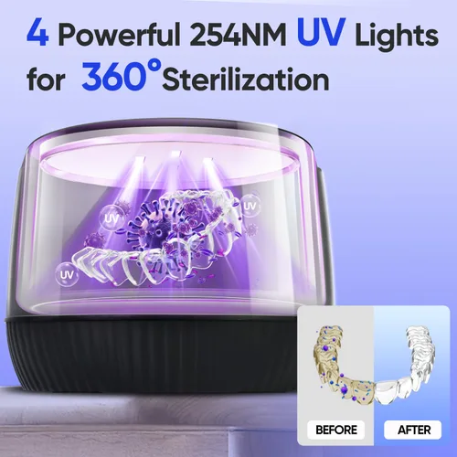 Vista 3 de MySmile Máquina limpiadora ultrasónica dental, limpiador dental de 45 kHz con capacidad de 6.8 fl oz para alineador, aparatos ortopédicos, protector