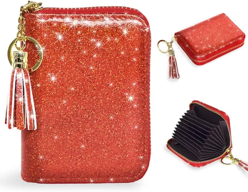 Vista 29 de Coco Rossi Tarjetero de crédito para mujer, cartera pequeña, funda RFID Un brillo azul y verde