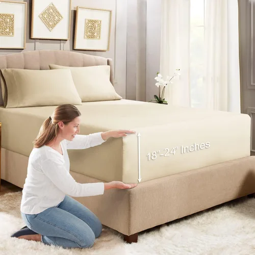 Vista 37 de Empyrean Bedding - Sábanas bajeras tamaño Queen, con sábana de cajón extra profunda – Juego de sábanas bajeras extra profundas, de 24 pulgadas