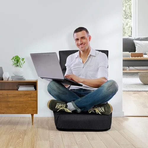 Vista 2 de COSTWAY Sillón plegable de suelo, silla de juegos de suelo con cabezal ajustable de 5 posiciones y respaldo ajustable de 4 posiciones, sofá Negro