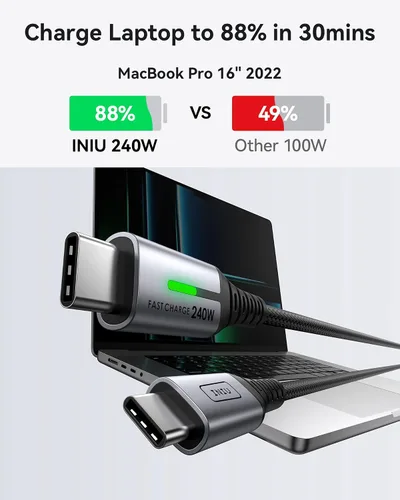 Vista 3 de INIU Cable USB C a USB C, cable de carga rápida de 240 W, cable de carga tipo C trenzado, cable de carga de teléfono USBC para iPhone 17, 16 Pro