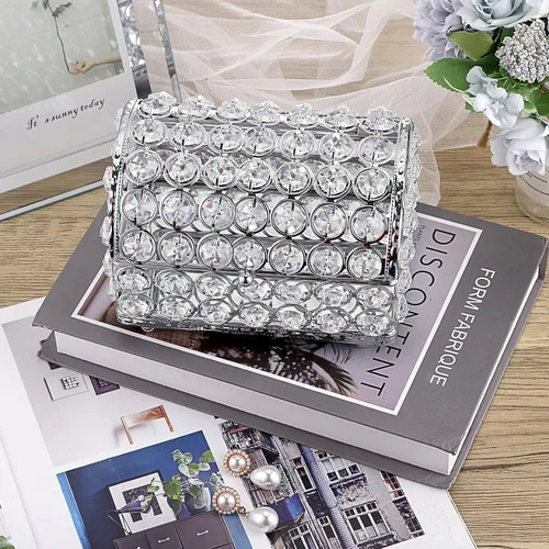 Vista 5 de ELLDOO Joyero de cristal, caja organizadora de aretes, anillos, decoración del hogar, caja decorativa con tapa, regalo plateado para San Valentín