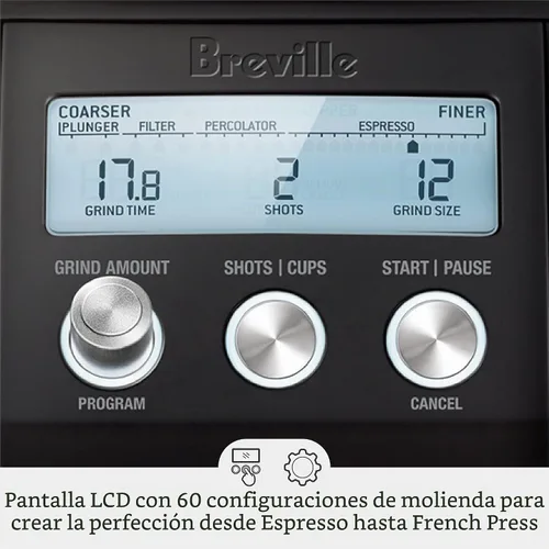 Vista 3 de Breville BCG820BST Smart Grinder Pro, acero inoxidable negro Grind coffee and espresso beans precisely with programmable conical burr grinder