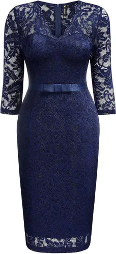 Vista 5 de Miusol Vestido de noche retro con cuello en V profundo y volantes y encaje floral para mujer