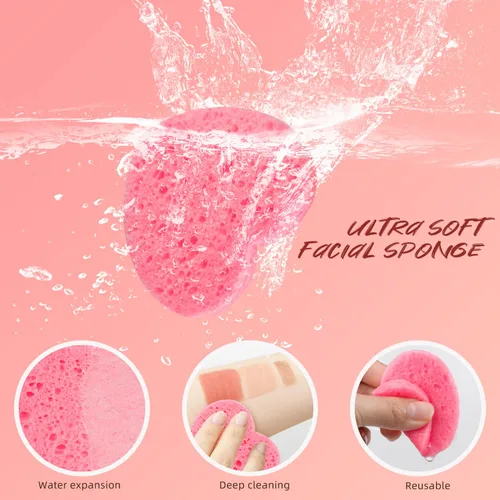 Vista 2 de 50 esponjas faciales comprimidas en forma de corazón, esponjas cosméticas 100% naturales para limpieza facial para limpieza facial diaria