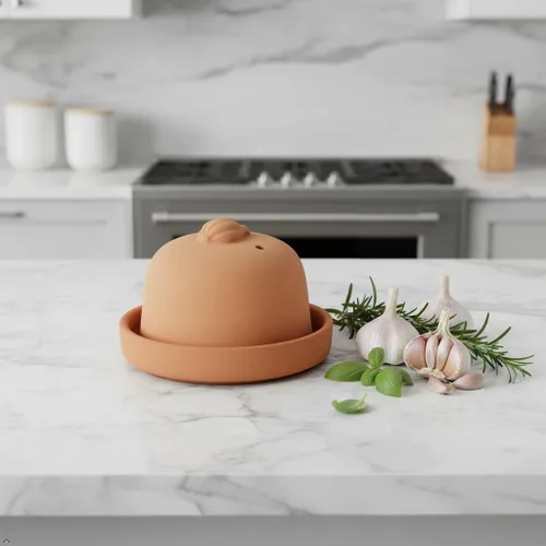 Vista 9 de Eurita Terra Cotta - Asador de ajo con tapa y ventilación de vapor, horneador de ajo de arcilla natural para horno o microondas, plato para asar ajo
