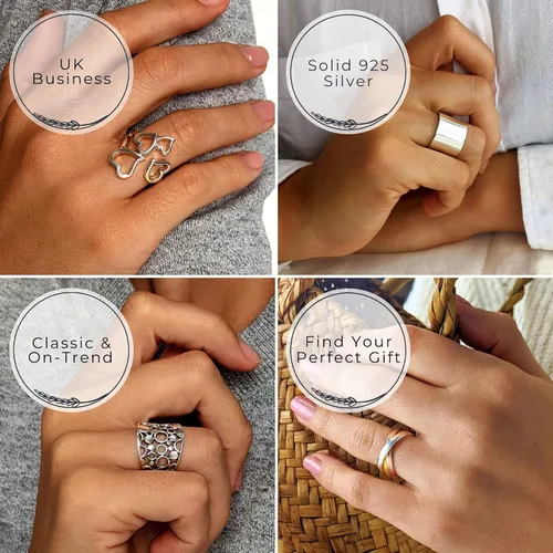 Vista 6 de Silverly Anillos de boda de estilo ruso para él y ella, anillo de cinco bandas entrelazadas, anillos clásicos de plata de ley 925 multibanda
