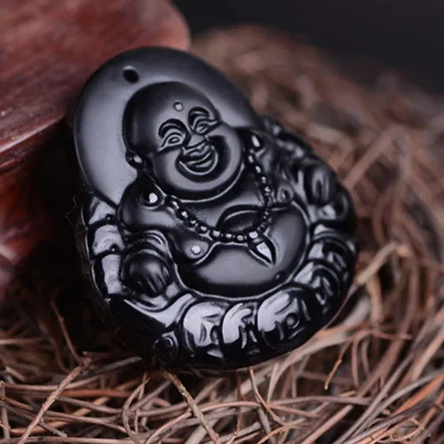 Vista 3 de ASGIFT Collar de la suerte de obsidiana, dije de protección de amuleto de piedra de poder con cadena de cuentas ajustable, cristal curativo, regalo