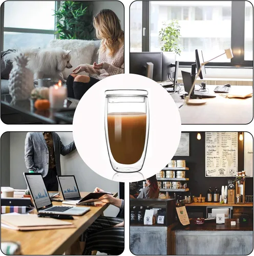 Vista 4 de Taza de café de vidrio de borosilicato de doble pared para café caliente o helado, leche, té (15 onzas)