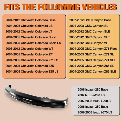 Vista 7 de CarPartsDepot Barra frontal para parachoques delantero, color negro, con soporte, compatible con Chevrolet Colorado y GMC Canyon 2004-2012 y Isuzu