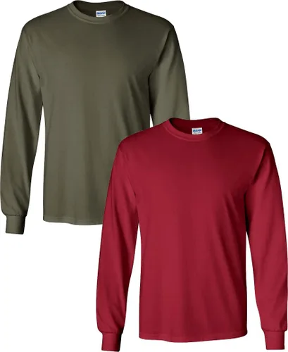Vista 78 de Gildan - Camiseta de algodón y de manga larga para hombre, modelo G2400 (1) verde irlandés + (1) negro