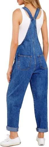 Vista 2 de LookbookStore - Overol de mezclilla elástico e informal para mujer, pantalones y pechera con bolsillos