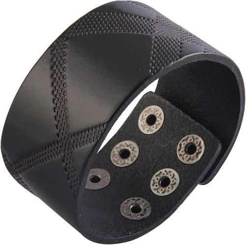 Vista 15 de Jeilwiy Pulseras de cuero punk para hombres, pulseras hechas a mano, brazalete ancho, joyería trenzada, color negro y marrón, ajustable, regalos