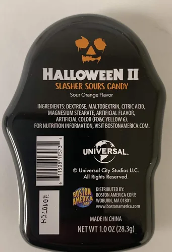 Vista 4 de Halloween II Slasher Mask Candy – Una (1) lata coleccionable de máscara de Michael Myers, cuchillo de carnicero sabor a naranja agria