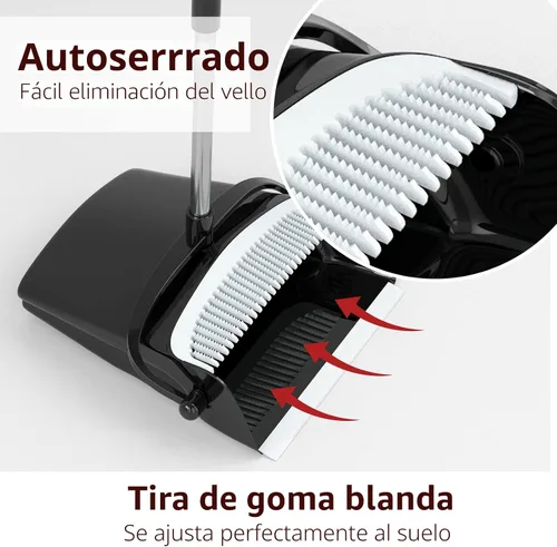 Vista 2 de Juego combinado de escoba con recogedor de 54 pulgadas de mango largo para el hogar, oficina, cocina, limpieza (negro y gris)
