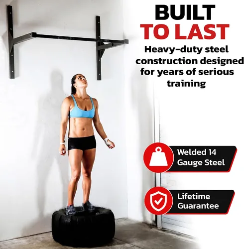 Vista 10 de Stud Bar Barra de dominadas resistente para montaje en techo o pared, calidad de gimnasio, capacidad de 600 libras, tamaño estándar para techos de 9