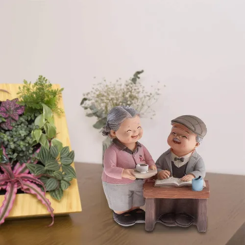 Vista 5 de SGerste - Figura de figura de pareja casada, estatuas para decoración del hogar, jardín, multicolor, beber té (beber té)