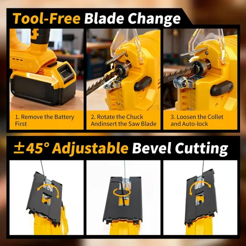 Vista 6 de Sierra de calar sin escobillas compatible con batería Dewalt de 20 V (sin batería), rompecabezas inalámbrico con bolsa de herramientas, velocidad