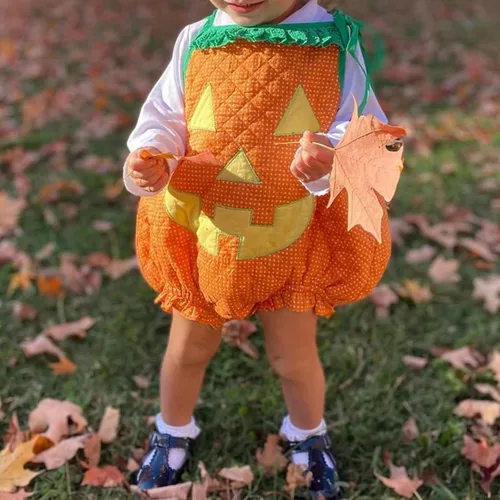 Vista 2 de Disfraz de Halloween para bebé, niña, niño, con estampado de cara de calabaza, sin mangas, para cosplay