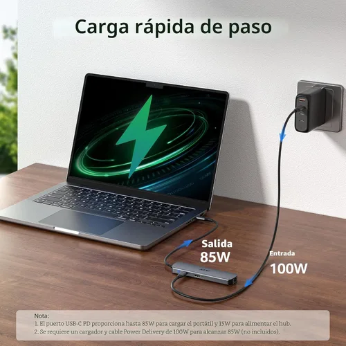 Vista 6 de acer 6 en 1 USBC Hub con Ethernet, 4K @60Hz USBC a HDMI Multiport Adapter 2*USB-A 3.0 & 1*USB-C 3.0 Data Ports, 100W PD Port, USB C Dongle for