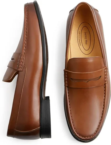 Vista 3 de Journey West Mocasines Penny para hombre con cuero genuino para negocios, zapatos sin cordones para hombre