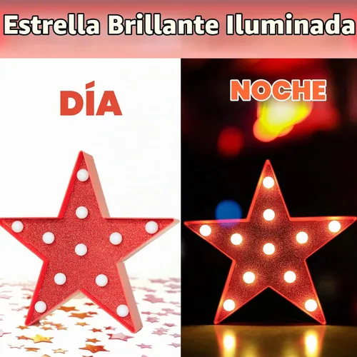 Vista 5 de Pooqla Luces de marquesina de estrellas, marquesina LED con purpurina, estrella de luz roja, luz nocturna alimentada por pilas para fiesta