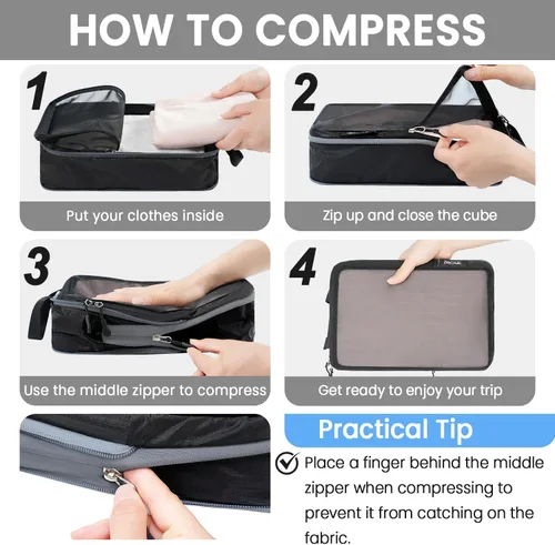 Vista 79 de BAGAIL 4 Set/6 Set Ultraligero Compresión Embalaje Cubos Organizador de Embalaje para Accesorios de Viaje Equipaje Maleta Mochila