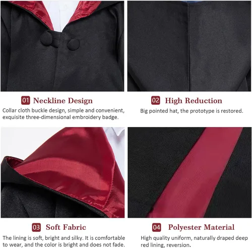 Vista 6 de CASSONRM Capa de mago, capa con capucha, bata de bruja para disfraz de mago, capa, gafas, corbata, accesorios de cosplay de Halloween