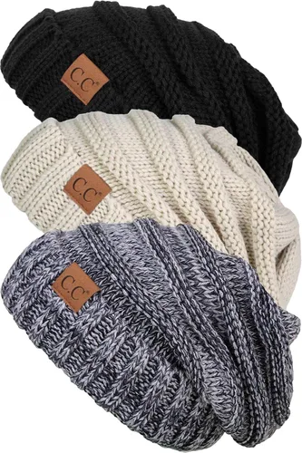 Vista 122 de Funky Junque Gorro de moda de punto trenzado de talla extragrande, grueso, abrigado, suave y holgado