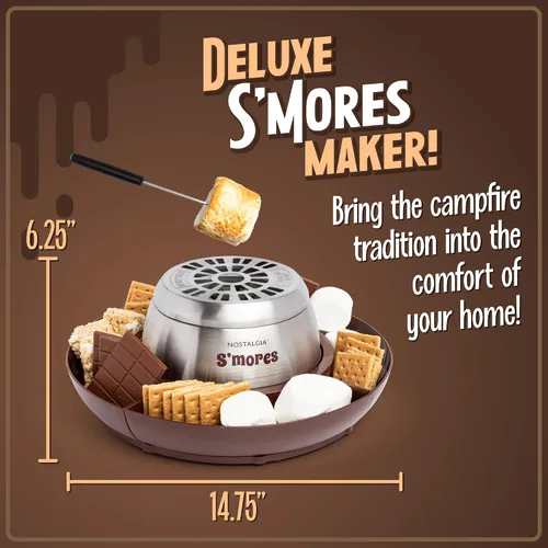 Vista 2 de Nostalgia Máquina eléctrica S'mores de mesa para interiores, kit de Smores con palitos para asar malvaviscos y 4 bandejas Lazy Susan para galletas