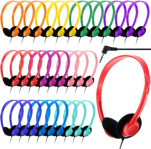 Vista 16 de Yunsailing Paquete de 20 auriculares a granel con diadema ajustable de 0.138 in, auriculares para programas de aprendizaje, laboratorio de Negro