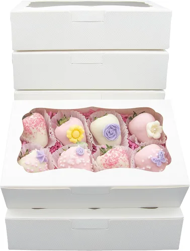 Vista 7 de 20 cajas de panadería marrón de 8 x 6 x 2.5 pulgadas con ventana, cajas de galletas, cajas de dulces, cajas de postre, cajas de donas, cajas