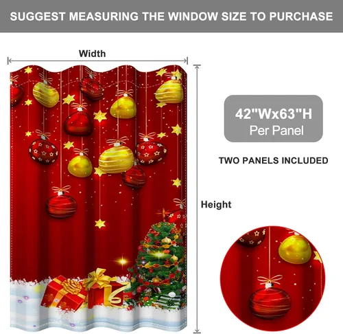 Vista 36 de Cortinas con adornos de Navidad impresos, cortinas para ventana de chimenea, calcetines de Navidad, árboles de Navidad, regalos, paneles opacos