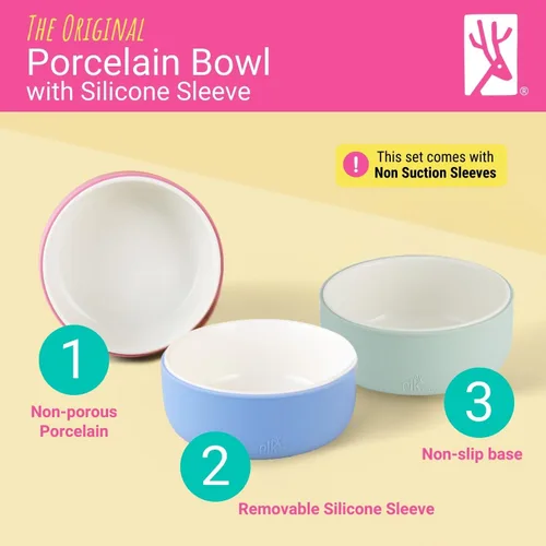 Vista 2 de Elk and Friends Cuencos de porcelana para niños con manga de silicona Alimentación para niños/niños pequeños/bebés Apto para microondas