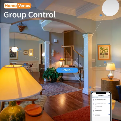 Vista 4 de Homevenus HVS - Bombillas inteligentes de 9 W, A19 E26, regulables, regulables, luz LED blanca cálida fría de 2500 K-6500 K, control por aplicación