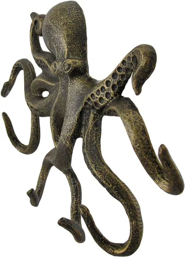 Vista 2 de SPI Home Gancho para llaves con diseño de pulpo que nada, con acabado color bronce avejentado.