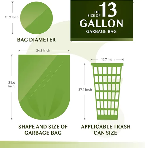 Vista 6 de FORID - Bolsas de basura compostables para cocina, de 13 galones de alto, 80 bolsas de basura sin perfume de 55 litros, medianas para baño, hogar