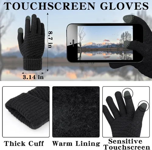 Vista 5 de Winter Beanie Hat Scarf Gloves Set, Soft Fleece Knit Hat Warm Touchscreen Gloves Neck Warmer Thick Scarves Gifts for Women