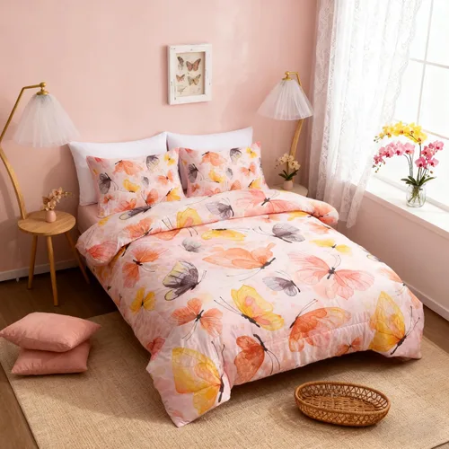 Vista 10 de Btargot Juego de edredón de 3 piezas con diseño de mariposas para niños, juego de cama con estampado de flores coloridas para mujeres y niñas