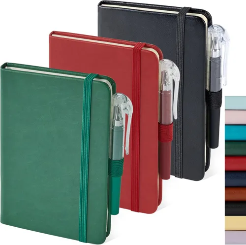 Vista 14 de Paquete de 3 cuadernos rayados con bolígrafo, cuadernos A5 (5.7 x 8.4 pulgadas) de tapa dura de cuero para mujeres y hombres, trabajo, 160 páginas