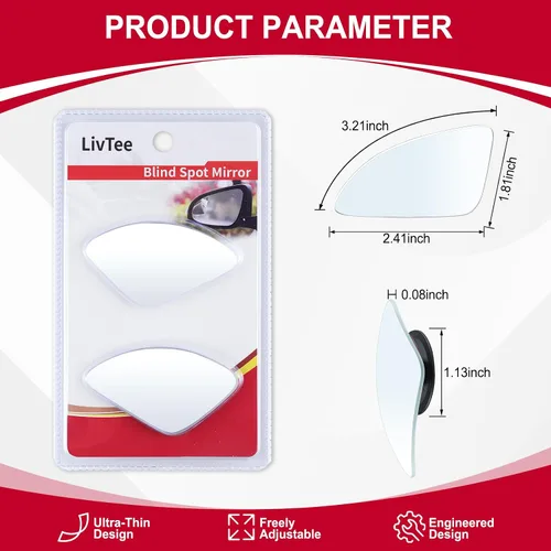 Vista 3 de LivTee Espejo de punto ciego para vehículo, con forma de ventilador asimétrico, vidrio HD sin marco, espejo retrovisor convexo con gran ángulo