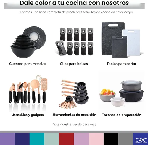 Vista 8 de COOK WITH COLOR Juego de cuencos de acero inoxidable para mezclar - Cuencos anidados, 6 piezas, color negro